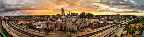 Downtown Albany, NY at Sunset – Drone Shot Media