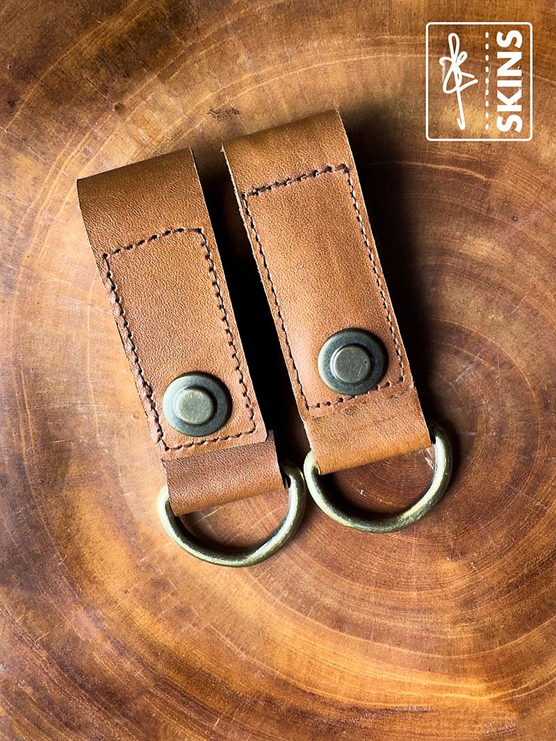 Premium Leather Belt & Bag Loop Key Holder with Brass D-Ring (Set of 2)
