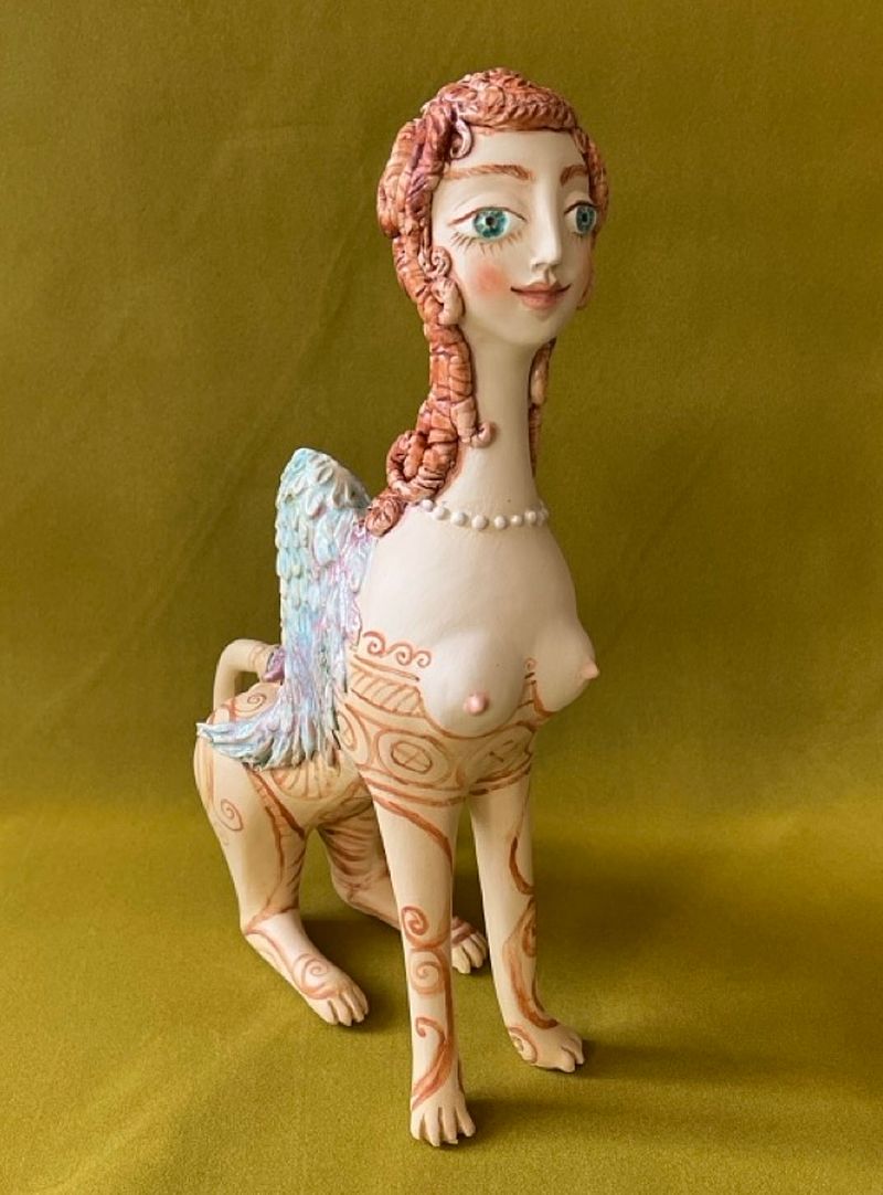 Sphynx, ceramic sculpture