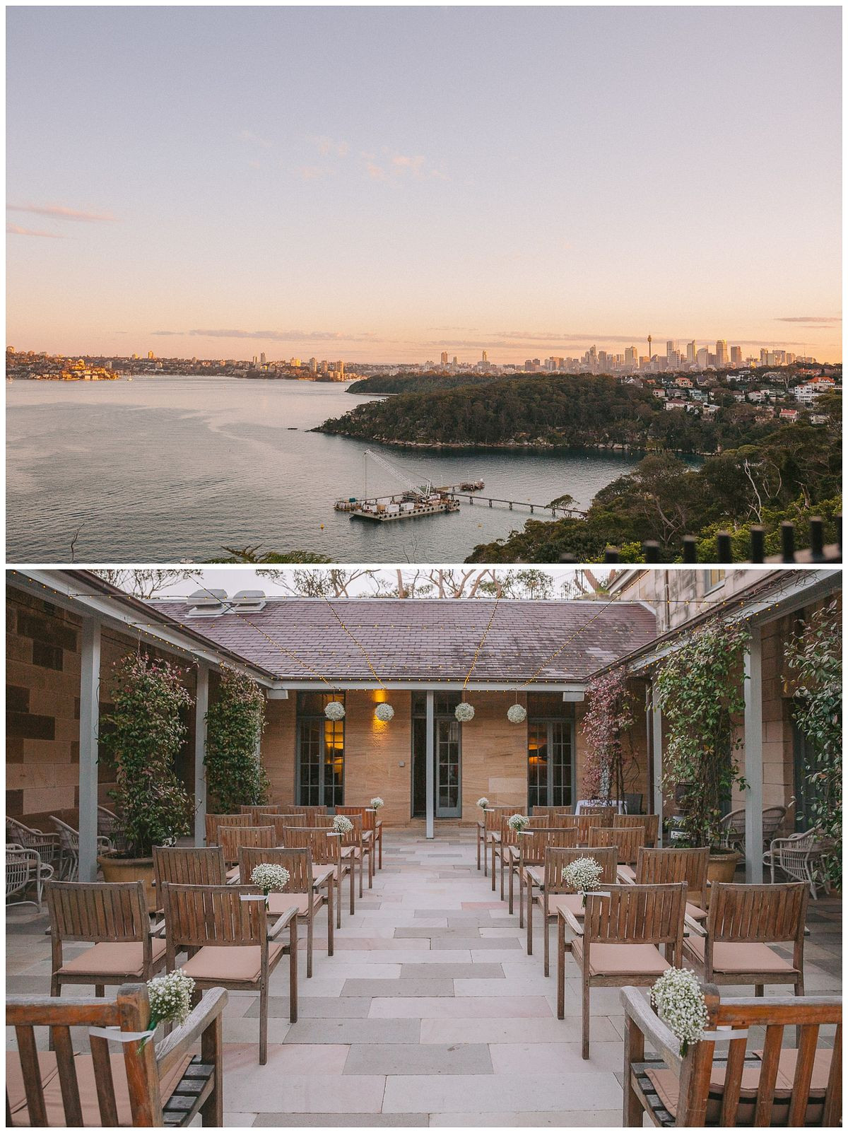 Wedding ceremony setup at Gunners Barracks Mosman. The historic venue overlooking the beautiful Sydney Harbour