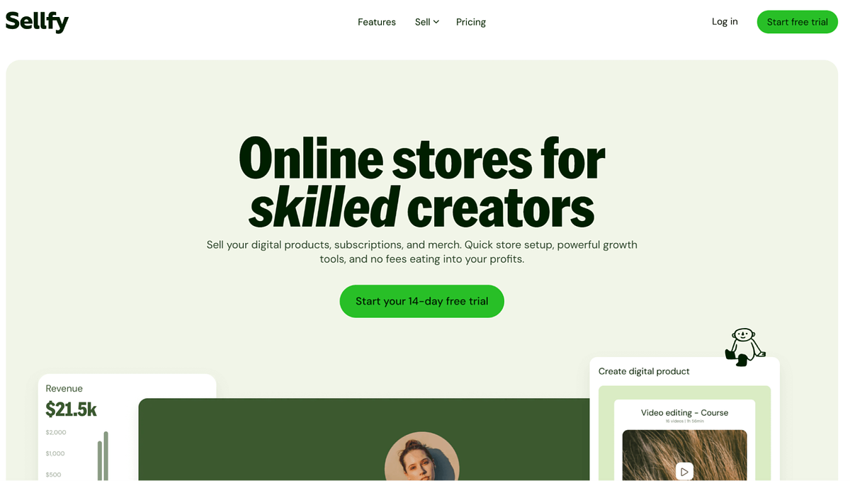 Bild der Homepage von Sellfy