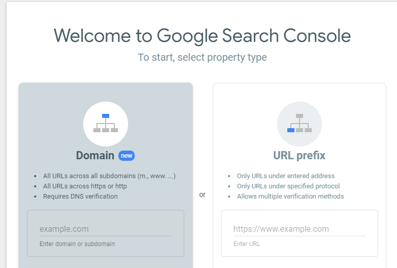 Willkommens-Dashboard der Google Search Console