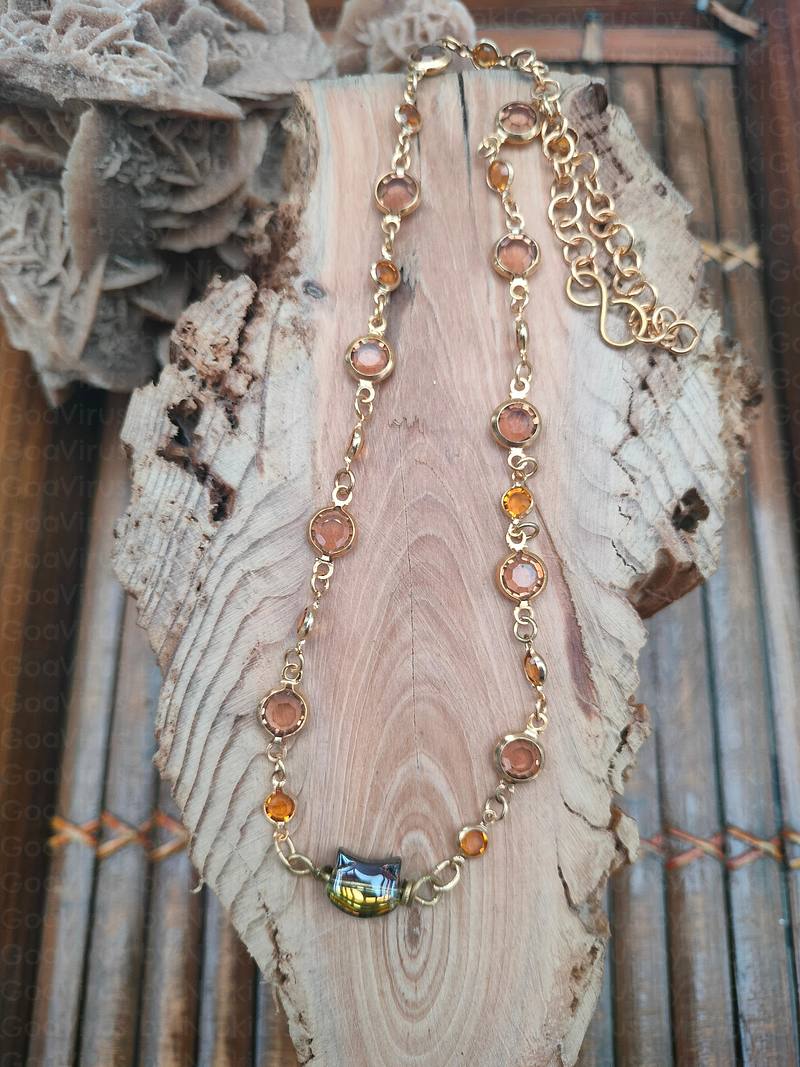 Strass charms kitten necklace
