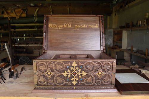 portable altar with mensa removed to show the storage space underneath