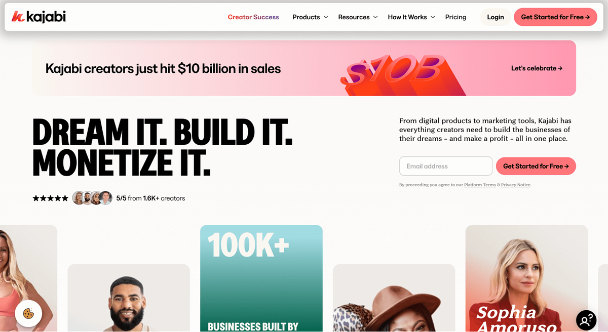 Screenshot of Kajabi's homepage