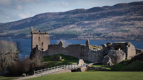 Cityscapes, architecture, castle, medieval, bridge, moat, building, stone, brick, Scotland, United Kingdom, UK,