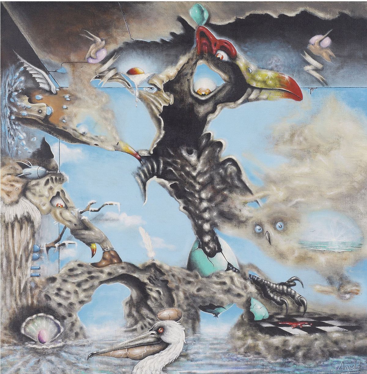Strange birds – surreal painting by Dutch artist Arnold Janssen