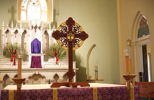 Hand-Carved reliquary back at its home at St. Patrick's in London, Ohio.