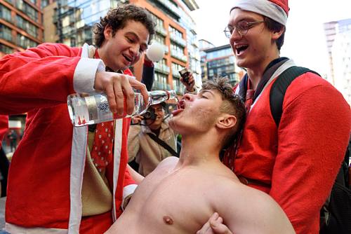 London, UK. 14 December 2024. Hundreds of Santas gather to celebrate the yearly Santacon, London, UK