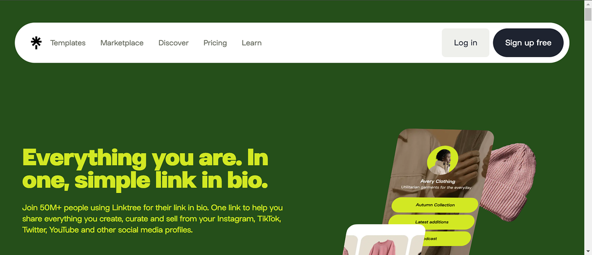 Linktree home page