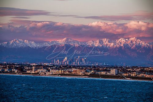 Downtown Los Angeles , Snow on Mountains