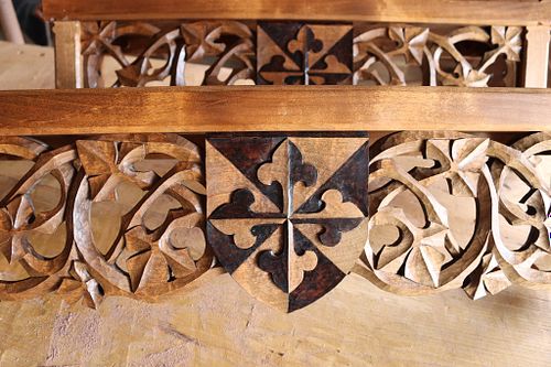 the Dominican Shield carved and woodburned for appropriate heraldry