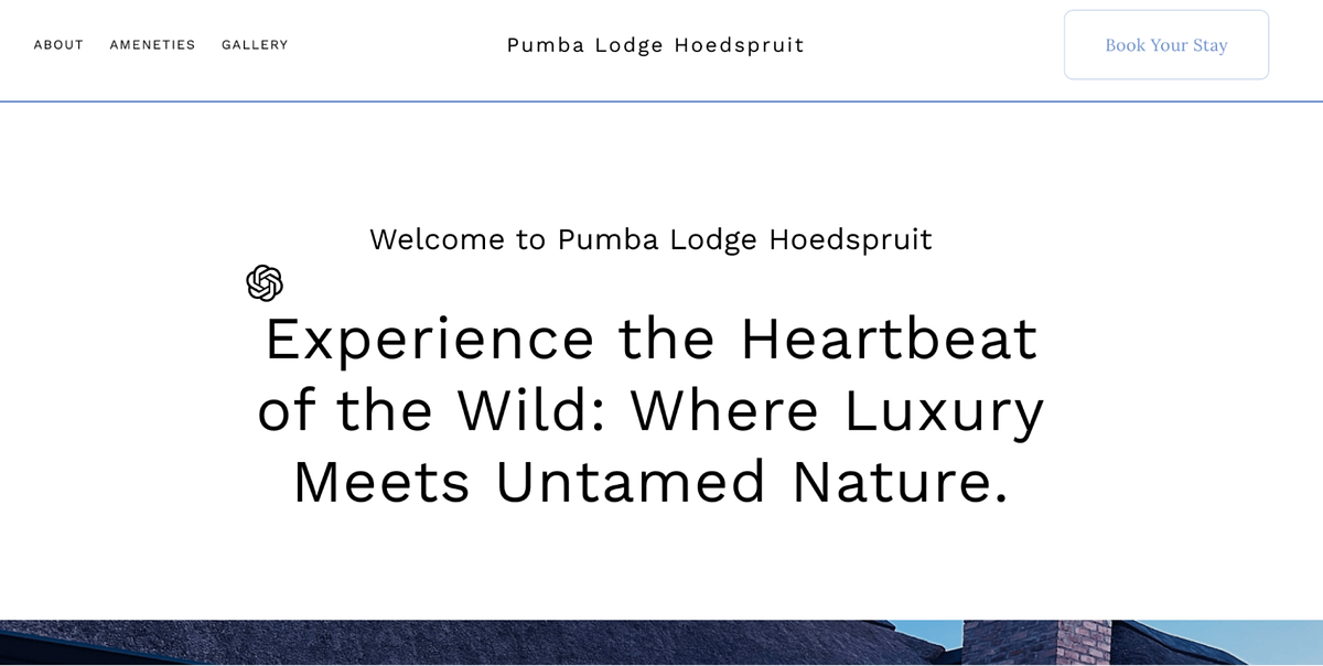 Bild der Website von Pumba Lodge Hoedspruit, erstellt mit Pixpa