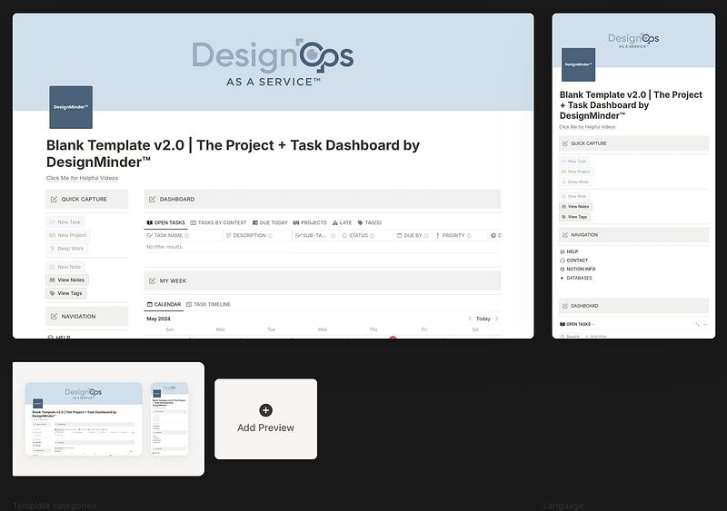 Project + Task Dashboard Template by DesignMinder™