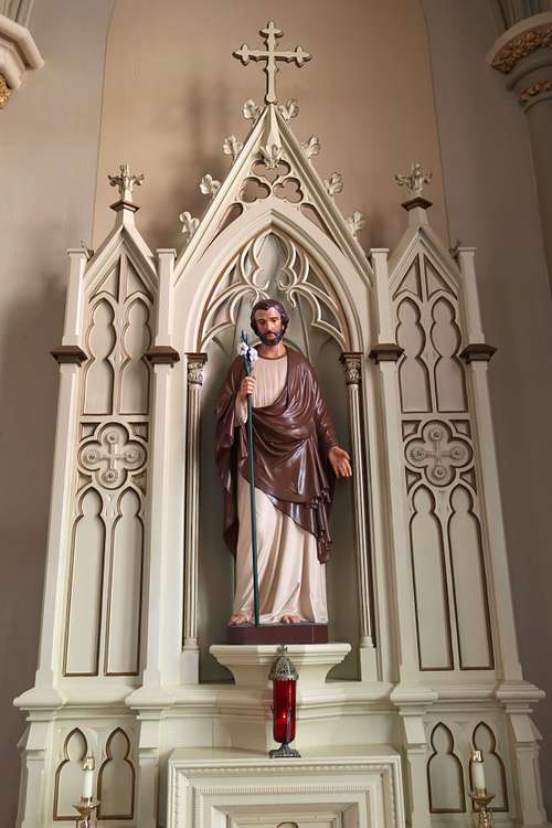 Saint Joseph statue after restoration back on the side altar