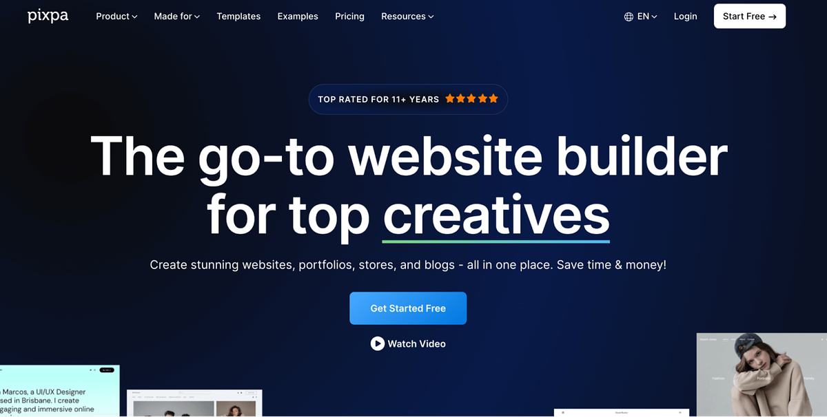 Image of Pixpa's home page