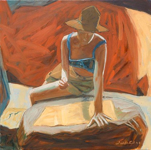 Woman drawing in cave