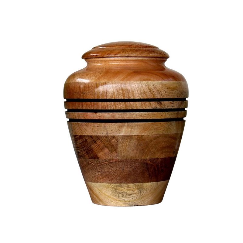 Classic Engraved Lines Wooden Cremation Urn – Handmade Natural Memorial