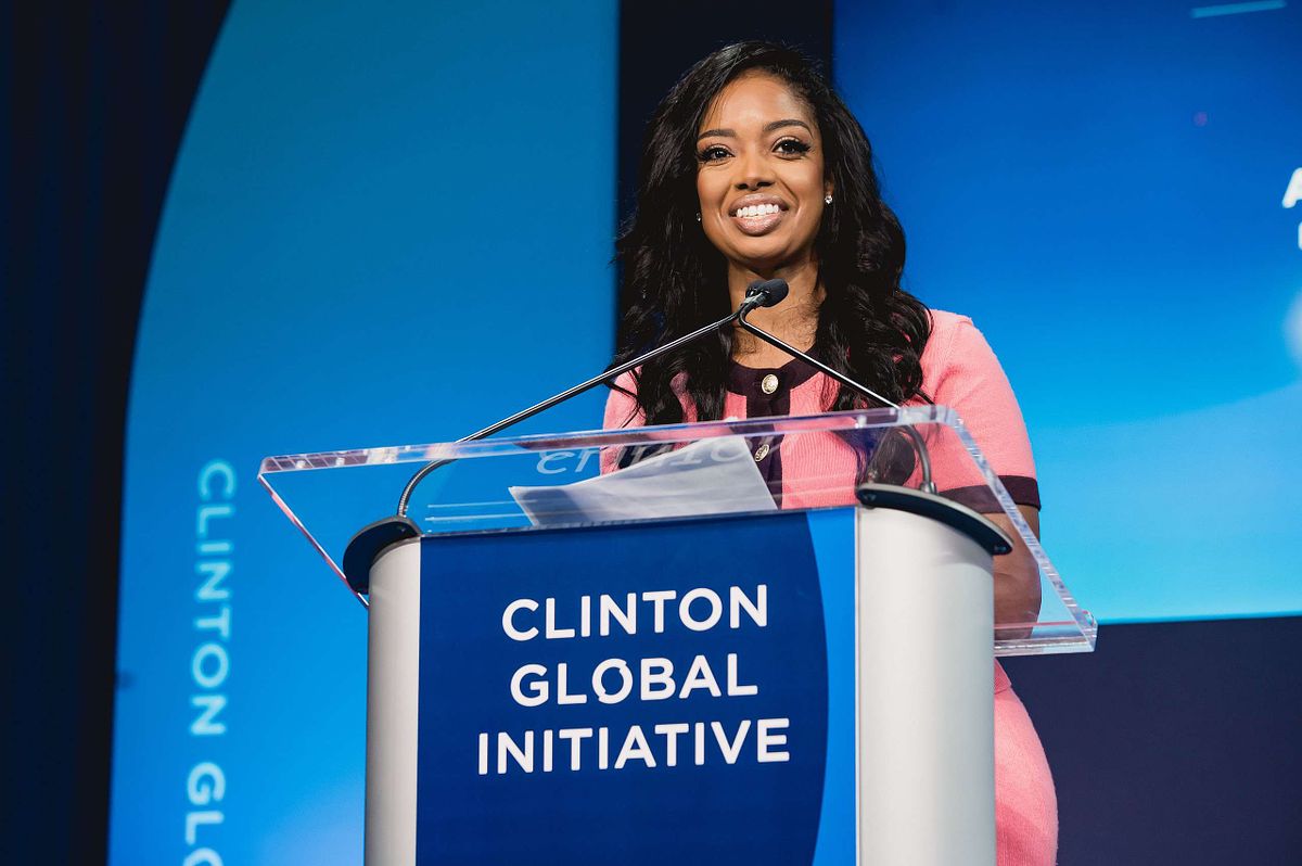 Arian Simone, President of the Fearless Fund, speaks at the Clinton Global Initiative 2024 &mdash; captured by Emmages during her keynote on bold investment and equity