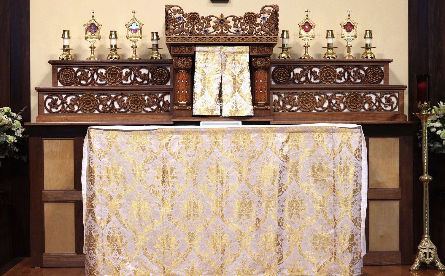 high altar at St. Bernadette Catholic Church with gradines in context and use by Wes and Kelly Baker