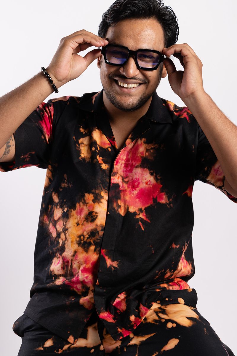 Cuban Collar Shirt Reverse Dyed Eclipse Night (Black Rose)