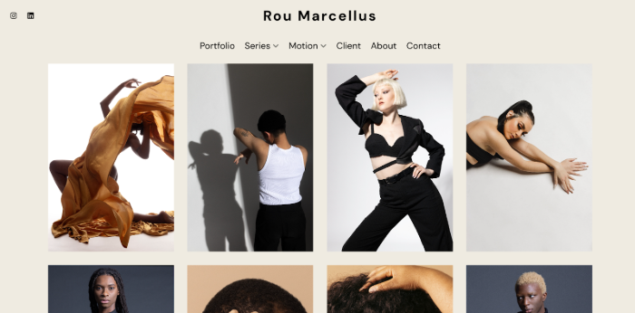 Sito web del portfolio di fotografie di moda di Rou Marcellus