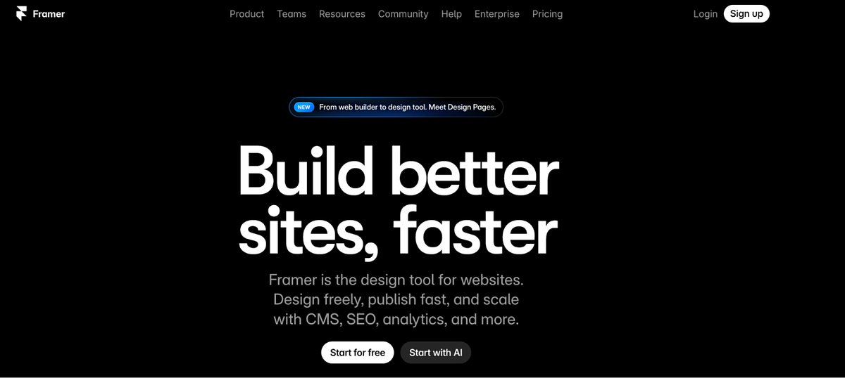 Screenshot of Framer's homepage