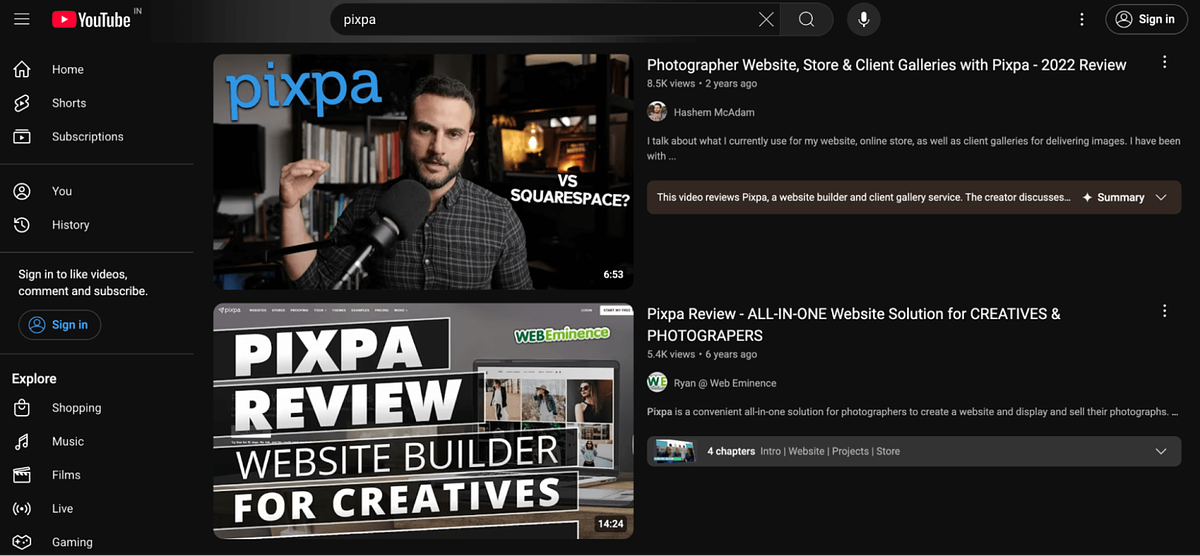 Imagen de los resultados de búsqueda de YouTube
