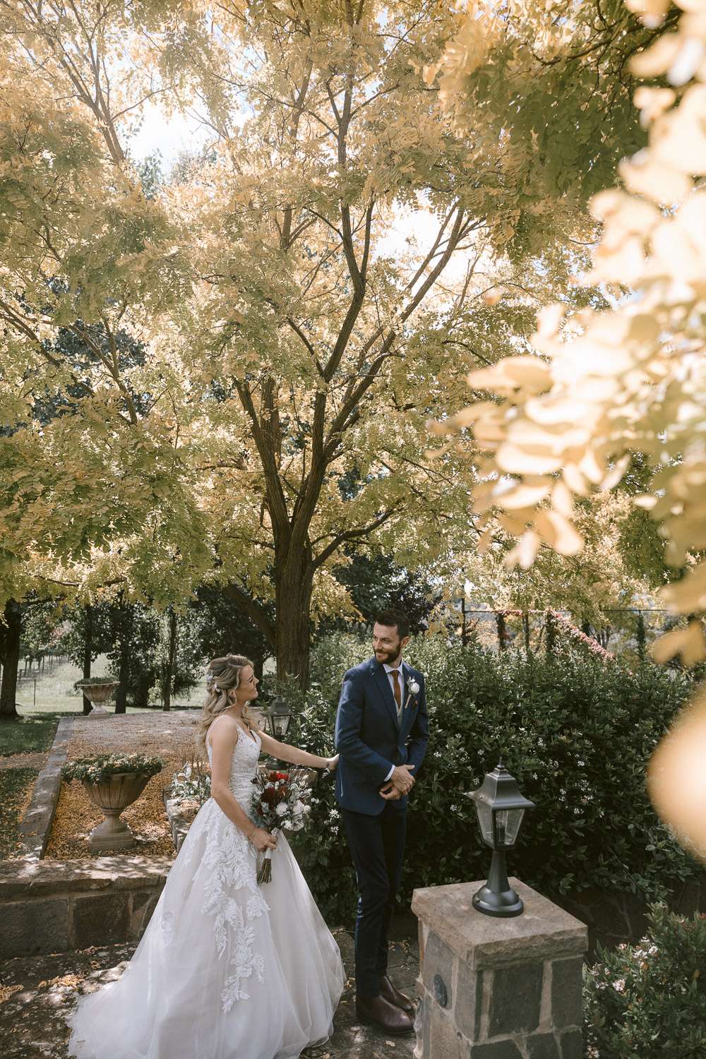 Bride and Groom's First Look at Waldara Farm Blue Mountains