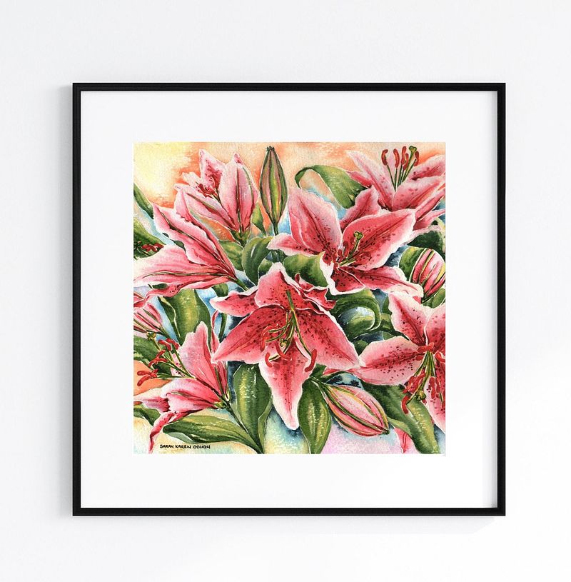 Pink Stargazer Lilies Original Watercolour Painting