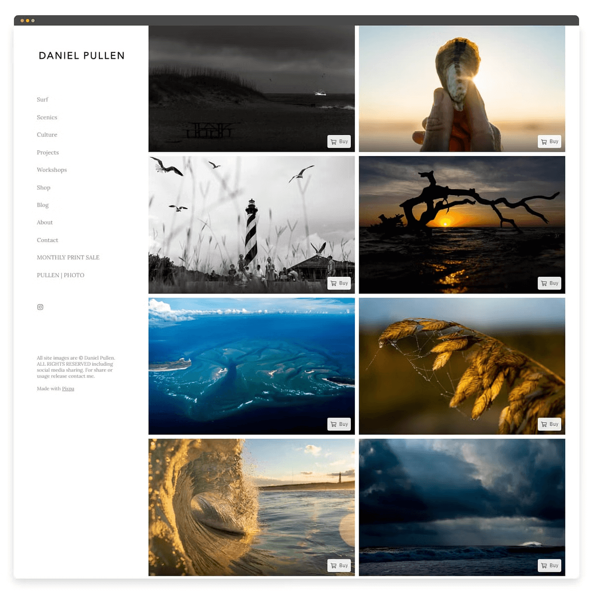 Page de la boutique en ligne de Daniel Pullen