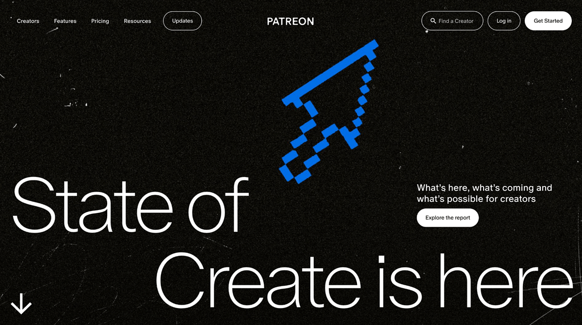 Capture d'écran de la page d'accueil de Patreon