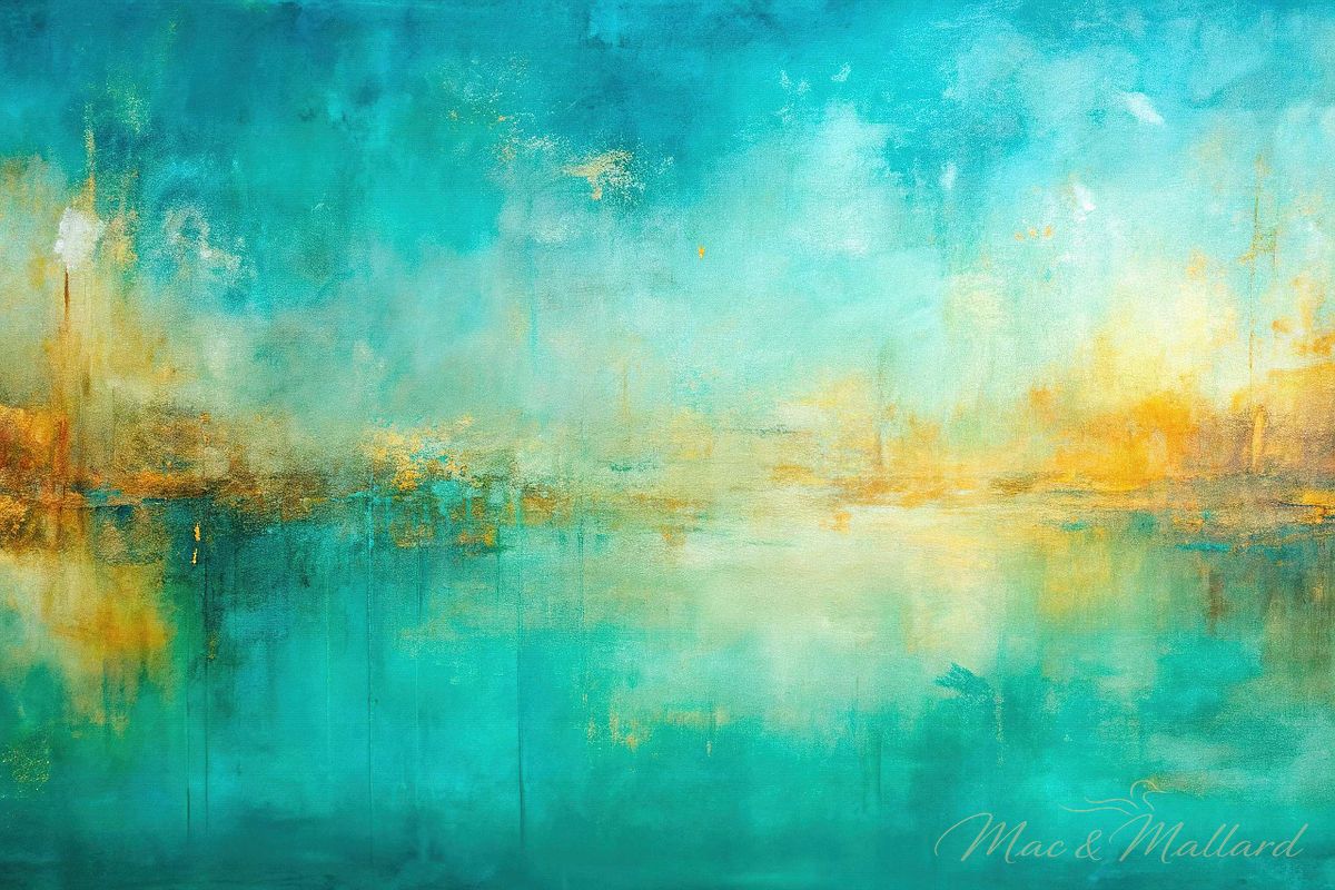 Abstract painting with turquoise and yellow colors