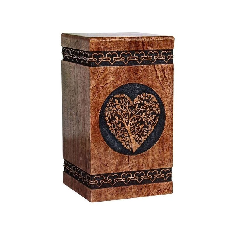 Heart Tree of Life Engraved Wooden Memorial Box for Ashes