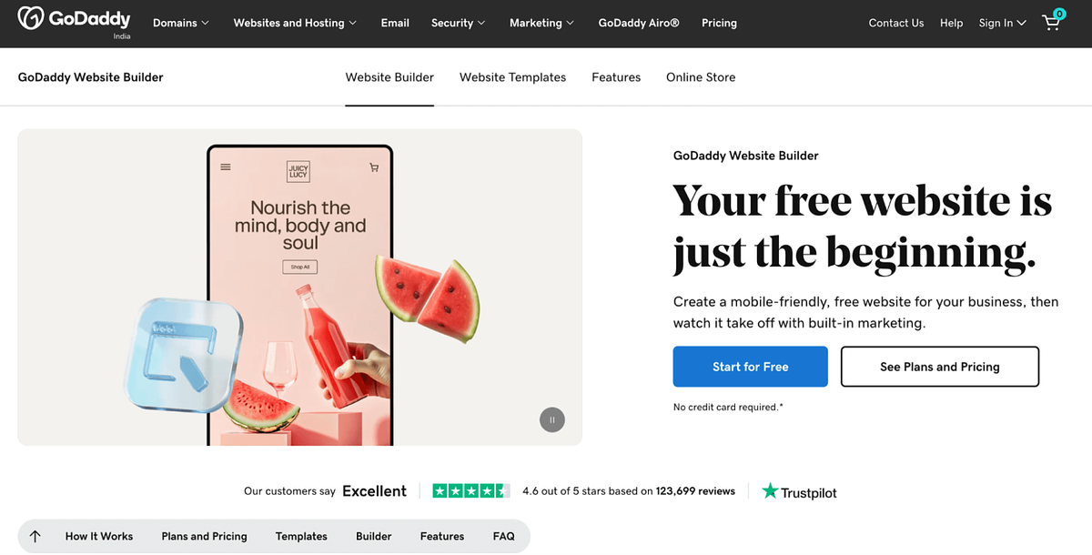 Immagine della homepage di GoDaddy