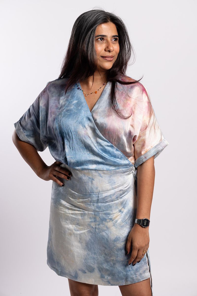 Kimono Wrap Dress Pastel Sunset (Pastel Blue Pink)