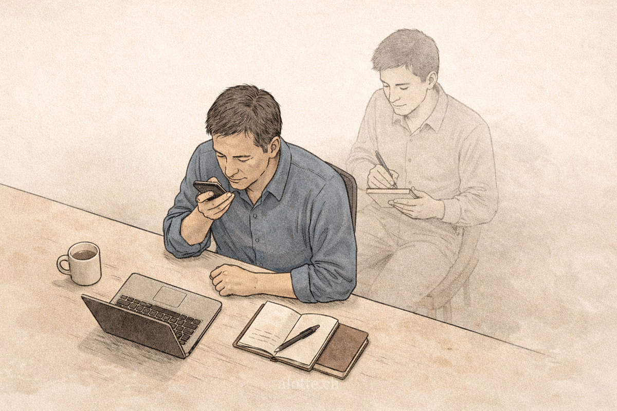 Illustration of a man working with a GenAI assistant | Martin Lincoln Potter