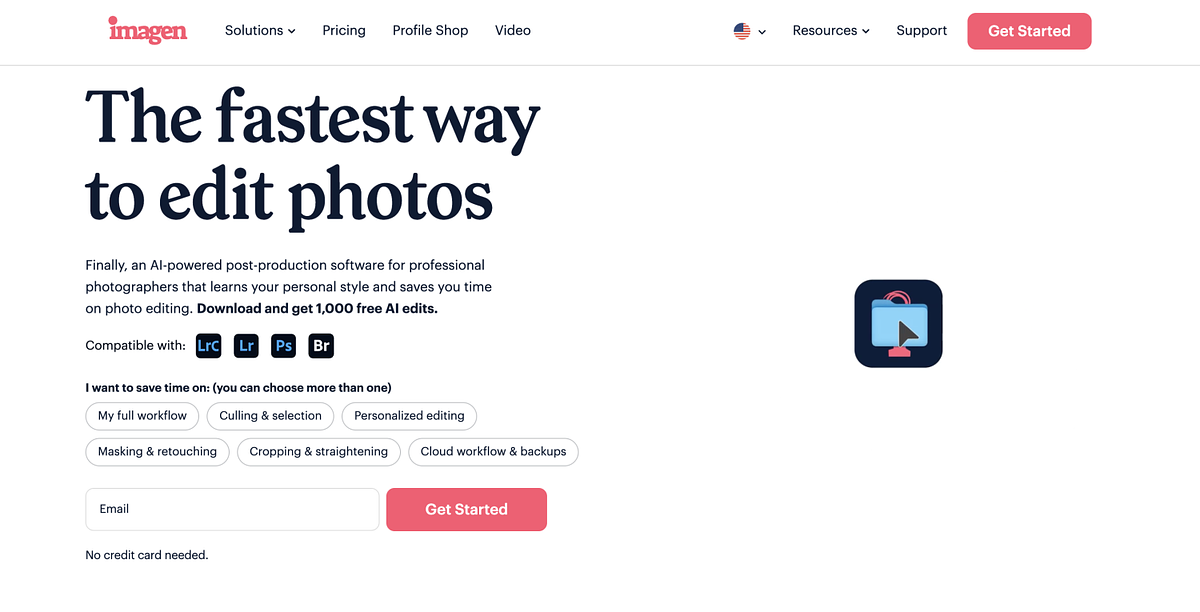 Screenshot der Homepage von Imagen AI