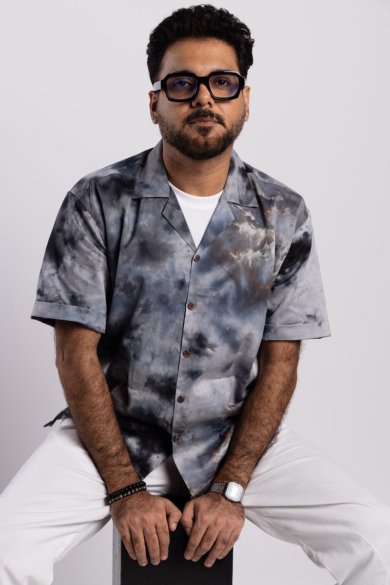 Cuban Collar Shirt Charcoal Sky (Gray Black)