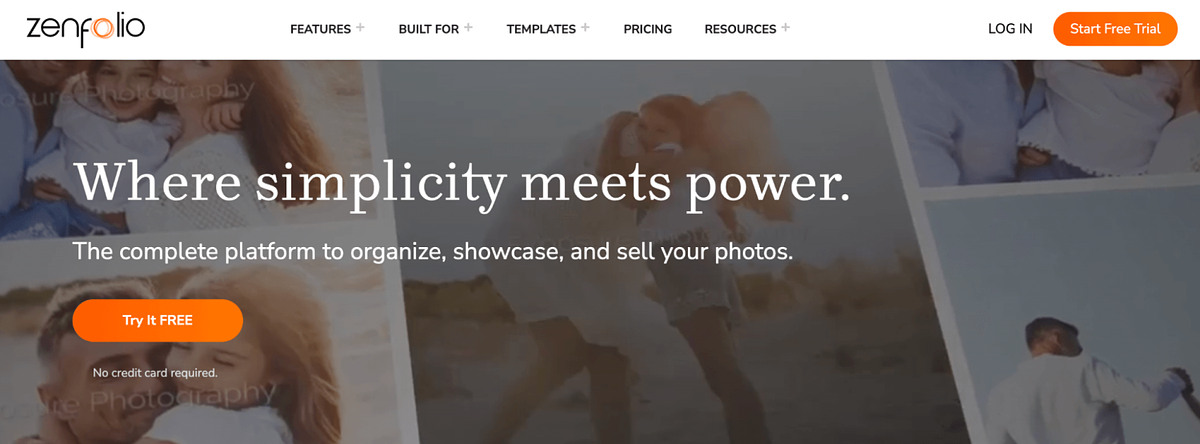 Homepage of website builder Zenfolio