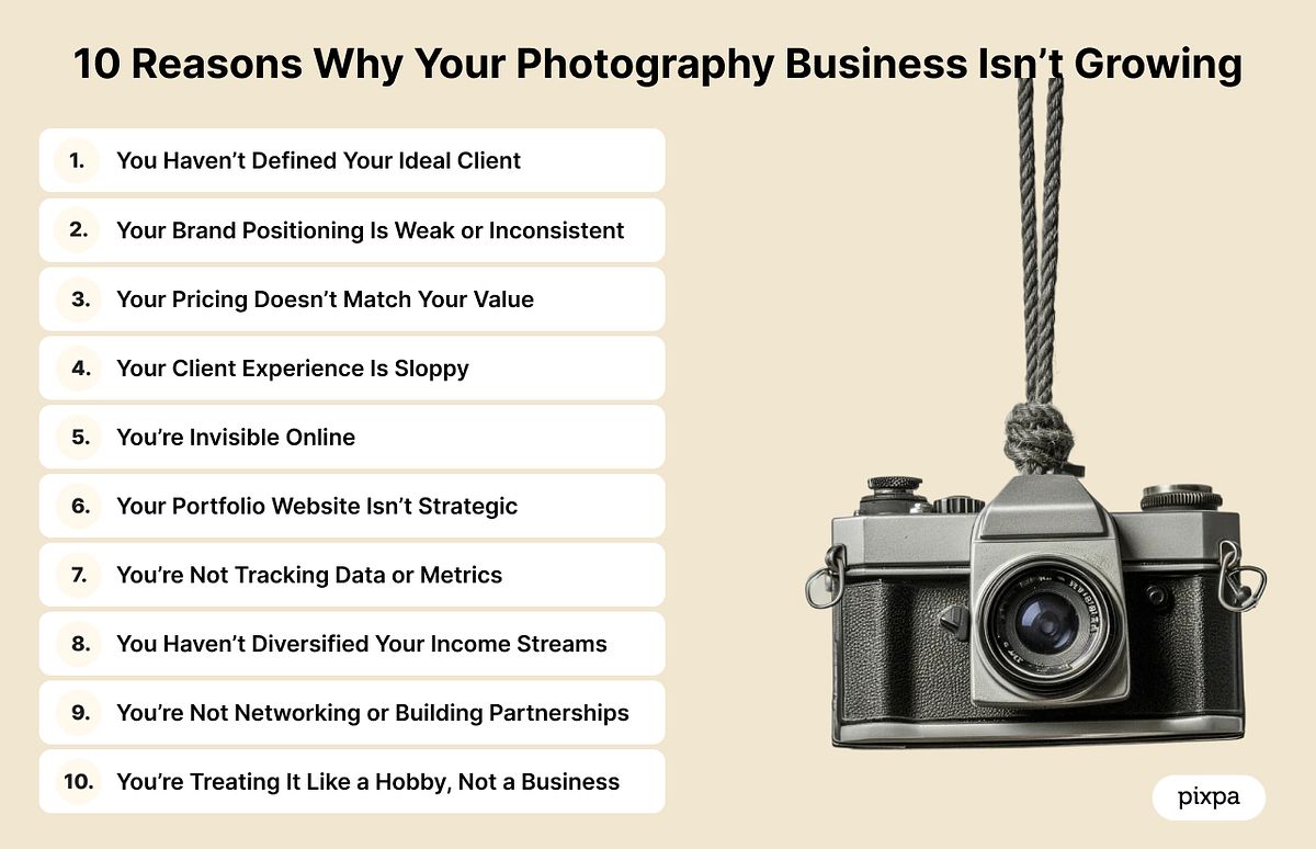 Infographic showing reasons why your photography business isn't growing