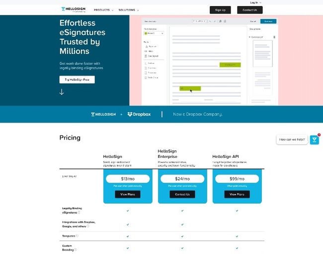 Aplicativo de produtividade em gerenciamento de projetos HELLOSIGN