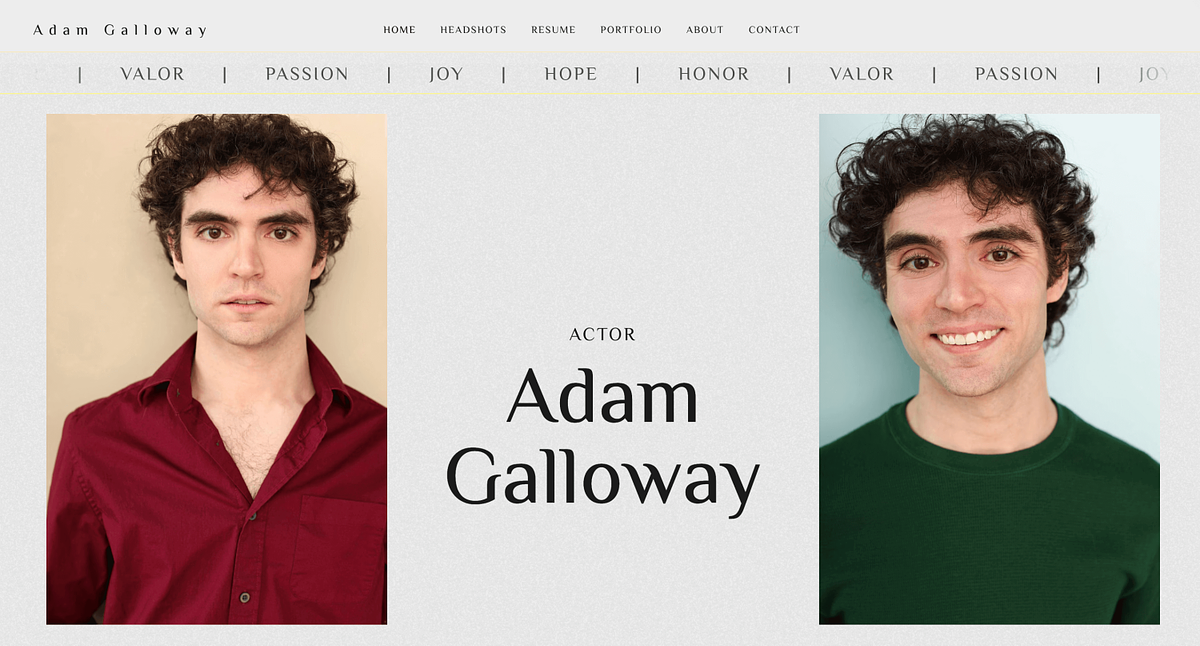 Adam Galloway acting portfolio website