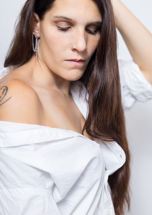 sedcard, studio, aufnahme, frau, echt close up