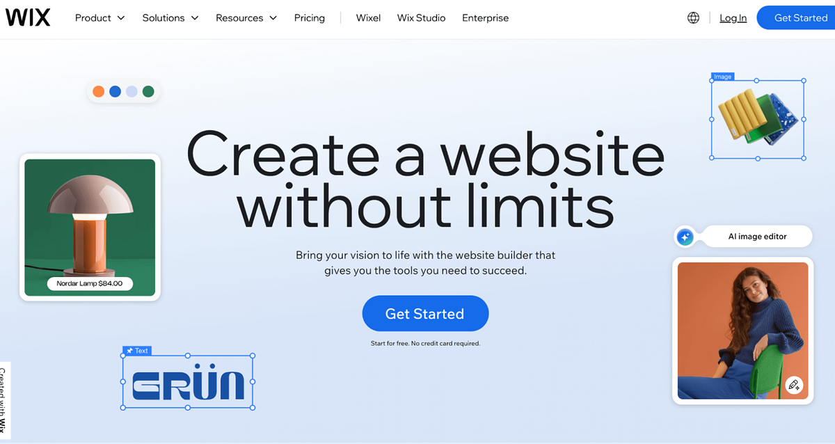 Screenshot der Wix-Homepage