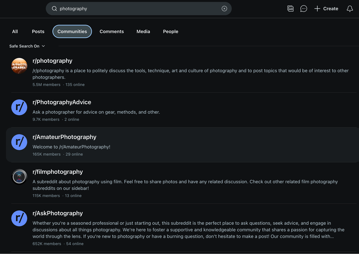 Screenshot of reddit interface