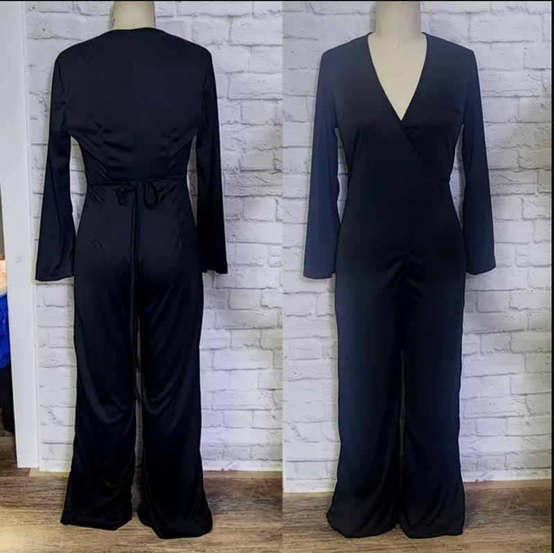 Sharon Tate Black Wrap Jumpsuit