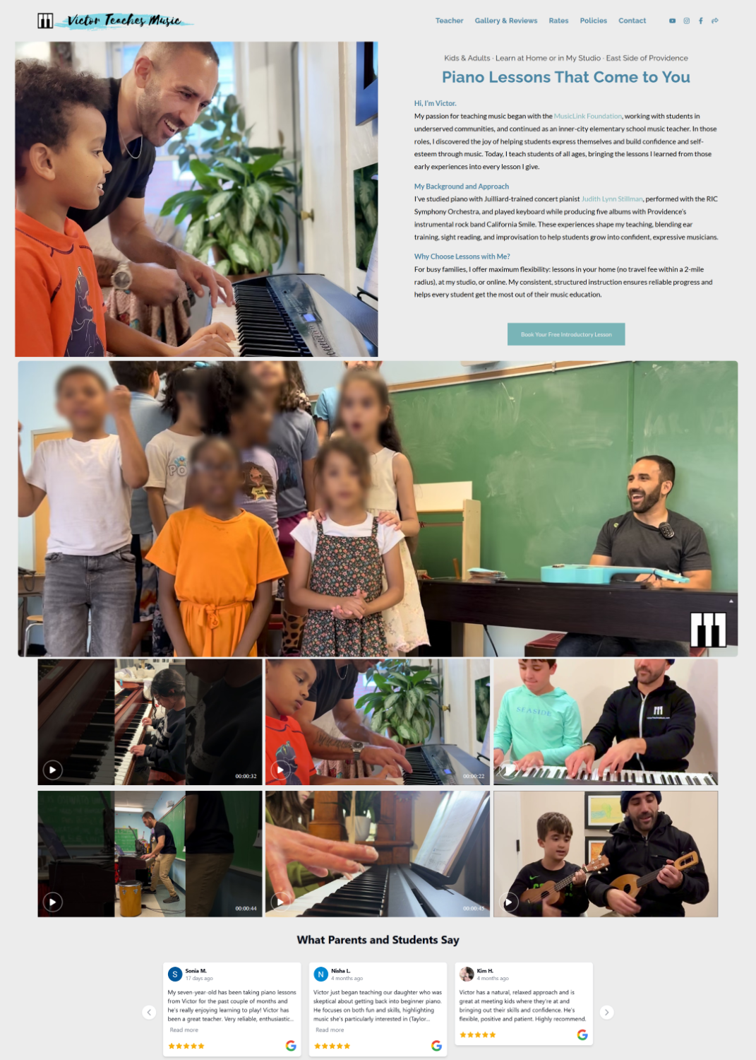 Strona portfolio korepetycji muzycznych Victora