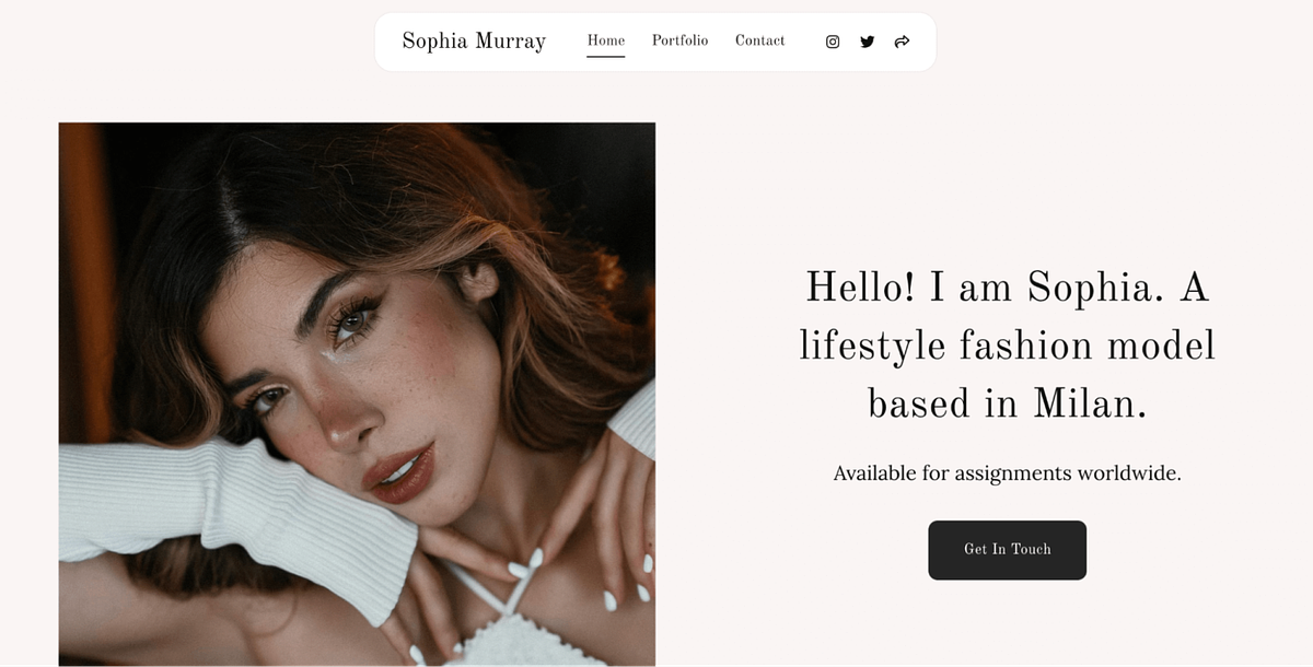 Pixpa's Murray modeling portfolio template