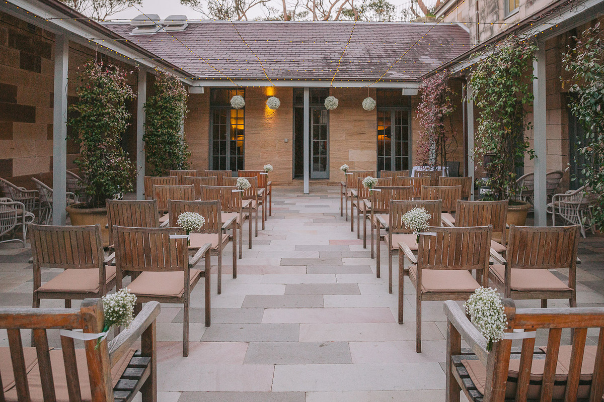 Ceremony setting at The Sandstone Courtyard at Gunners Barracks Mosman